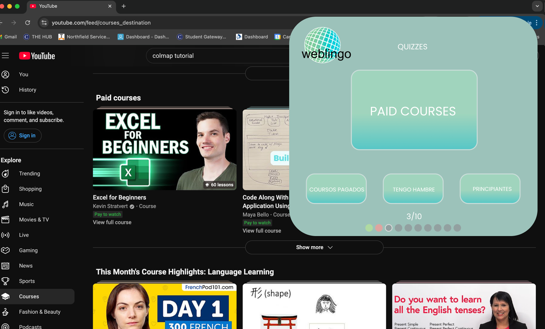 Quiz page prototype example